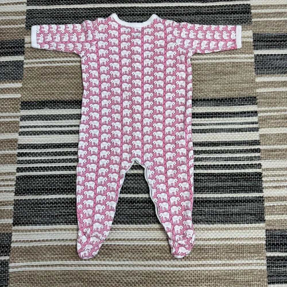 Roller Rabbit Hathi Elephant Print Footie Pajama One Piece Pink White Size 3-6MM